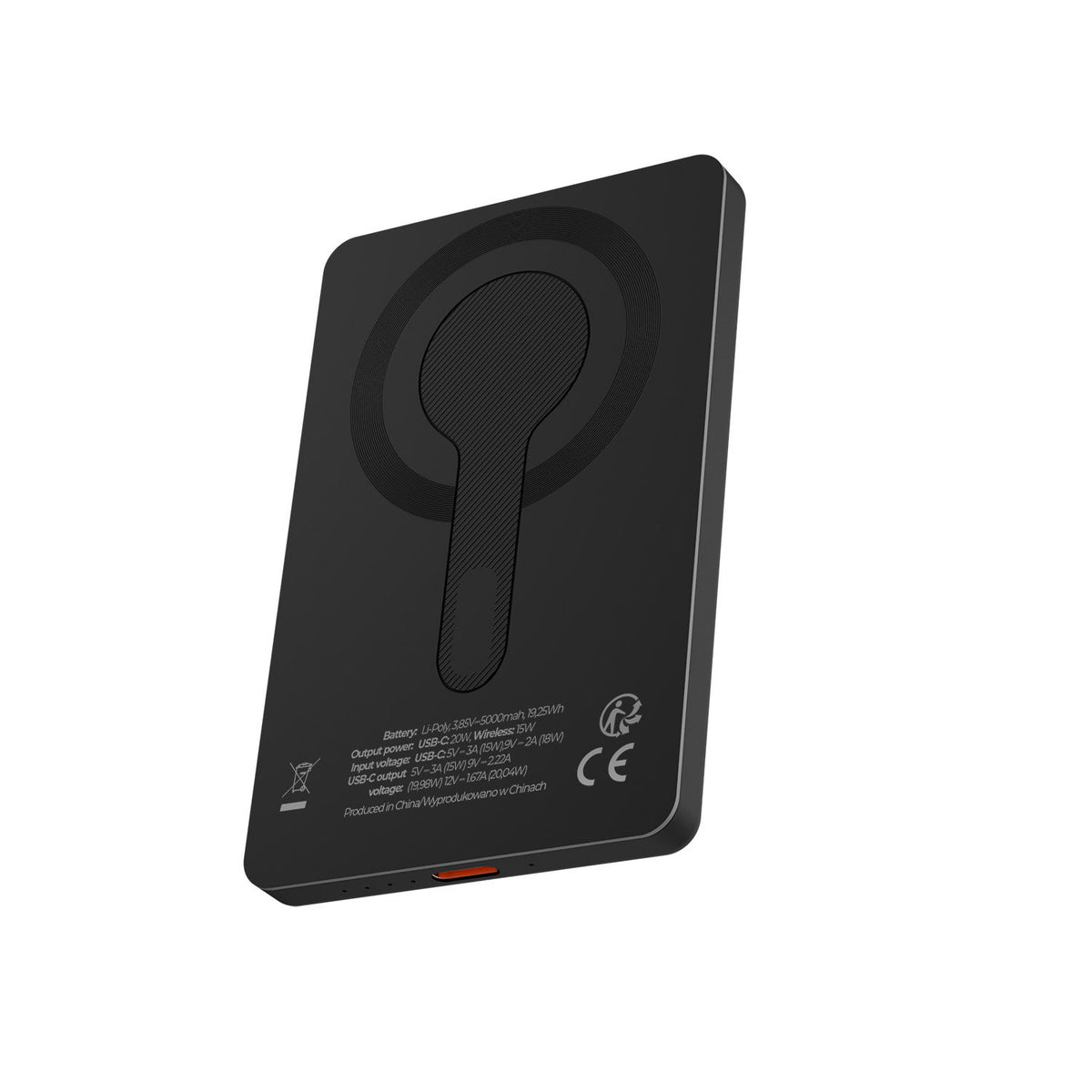 Maxlife ārējā baterija ar bezvadu lādēšanu MXPB-05 20W PD 5000 mAh, magnētiska, melna