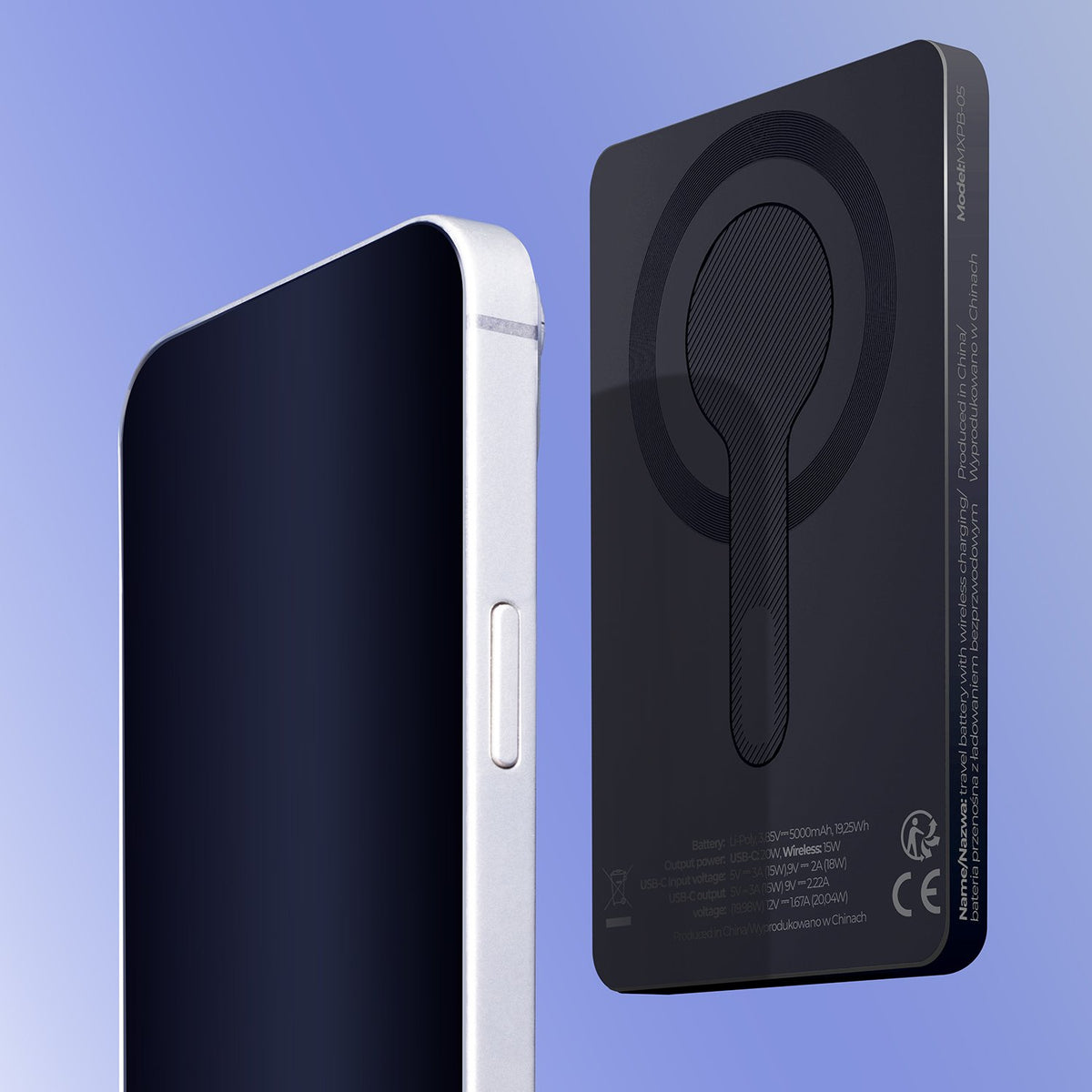 Maxlife ārējā baterija ar bezvadu lādēšanu MXPB-05 20W PD 5000 mAh, magnētiska, melna