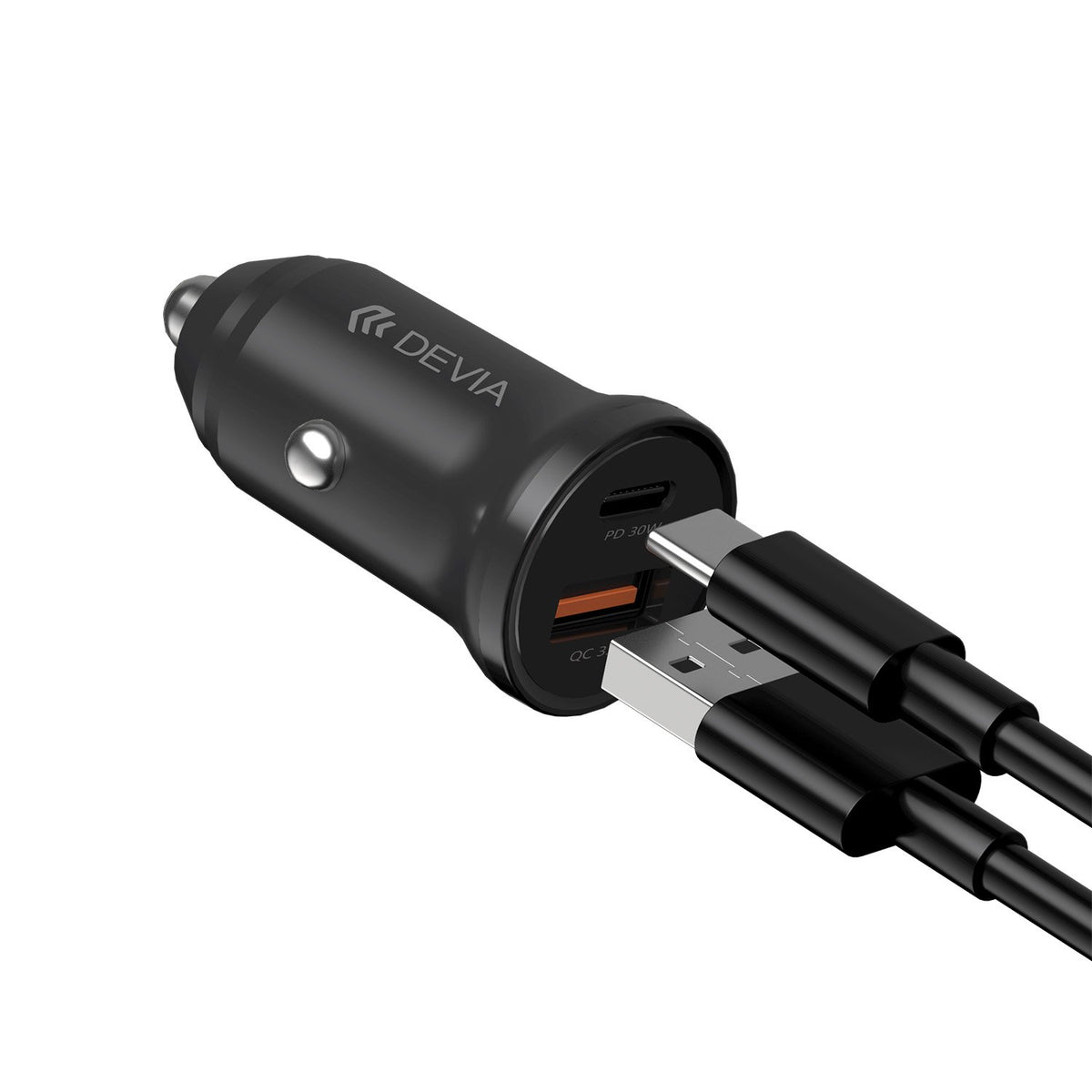 Devia automašīnas lādētājs Smart Mini PD QC 3.0 30W 1x USB 1x USB-C balts