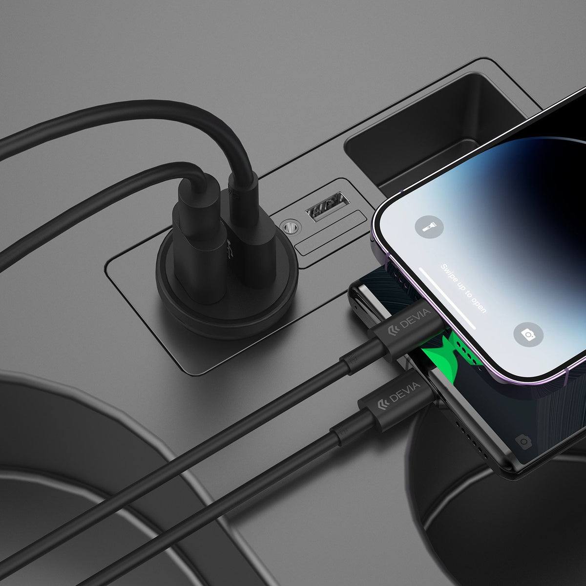 Devia automašīnas lādētājs Smart Mini PD QC 3.0 30W 1x USB 1x USB-C balts
