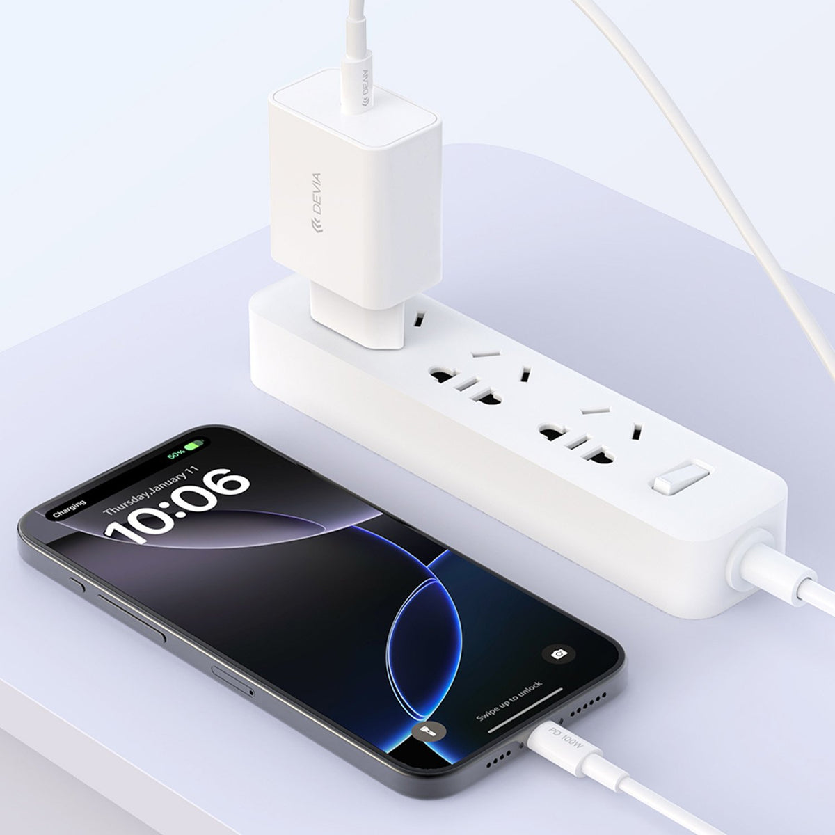 Devia tīkla lādētājs Rocket PD 45W 1x USB-C, balts