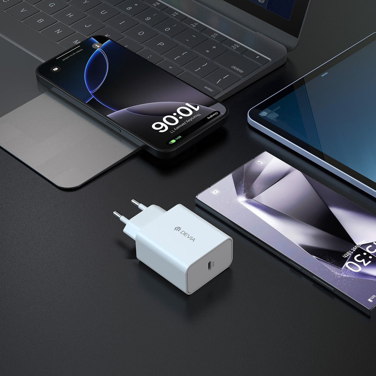 Devia tīkla lādētājs Rocket PD 45W 1x USB-C, balts