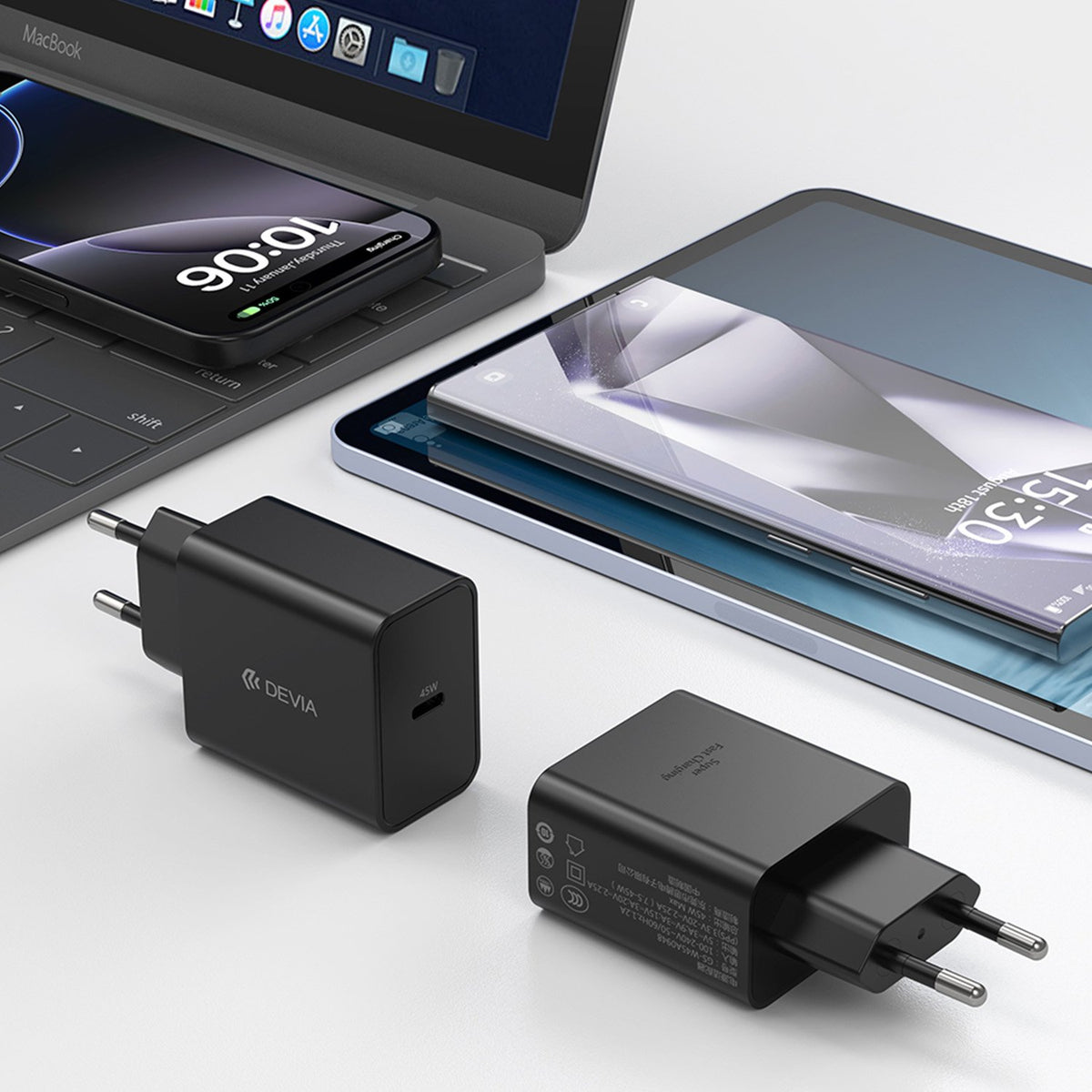 Devia tīkla lādētājs Rocket PD 45W 1x USB-C, melns