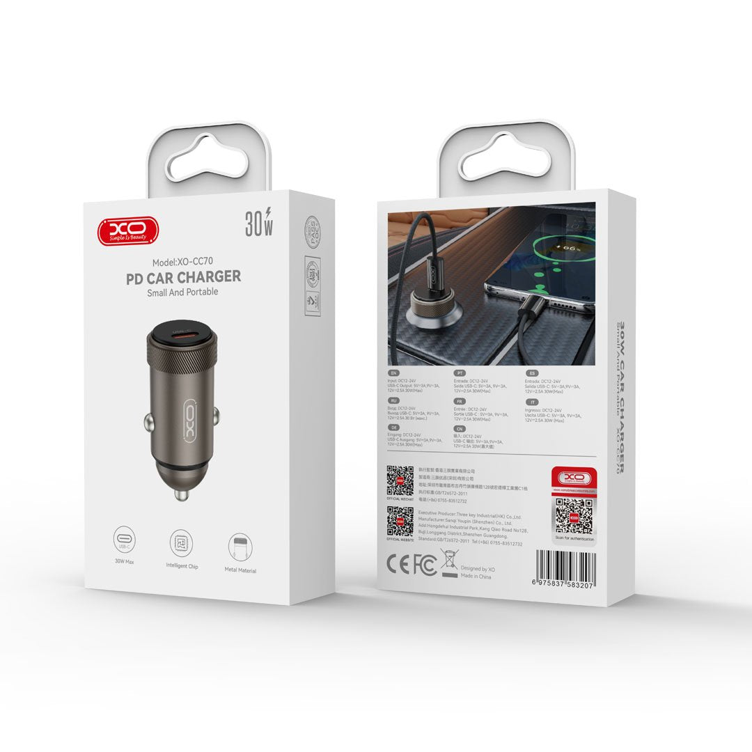 XO auto lādētājs CC70 PD 30W 1x USB-C, melns