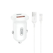XO automašīnas lādētājs CC69 PD 30W QC 1x USB 1x USB-C balts + kabelis USB - USB-C
