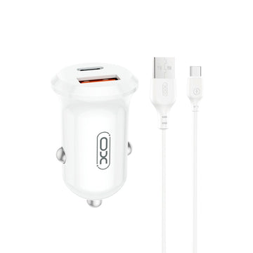 XO automašīnas lādētājs CC69 PD 30W QC 1x USB 1x USB-C balts + kabelis USB - USB-C