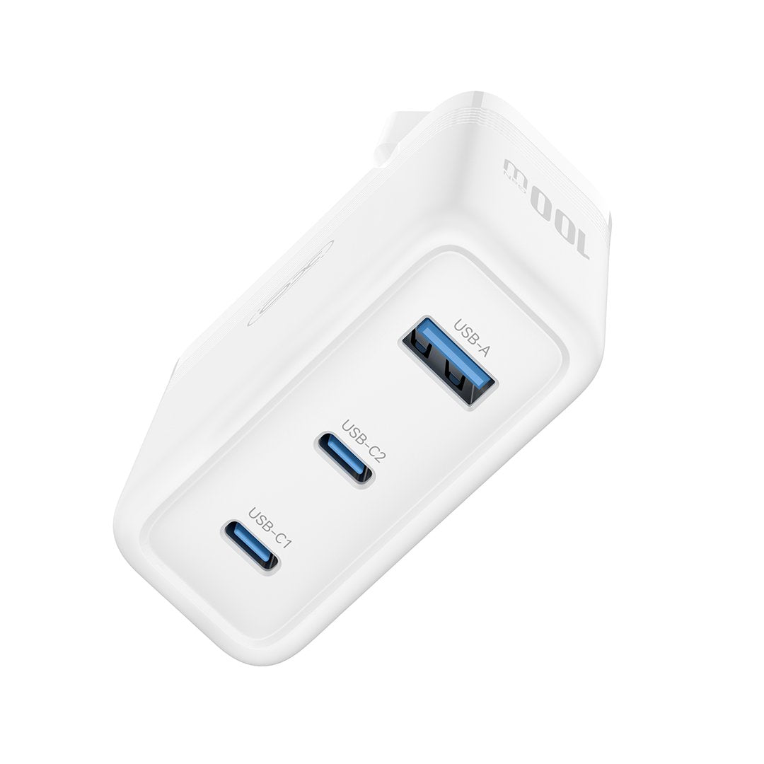 XO tīkla lādētājs CE35 PD 100W 2x USB-C 1x USB, balts