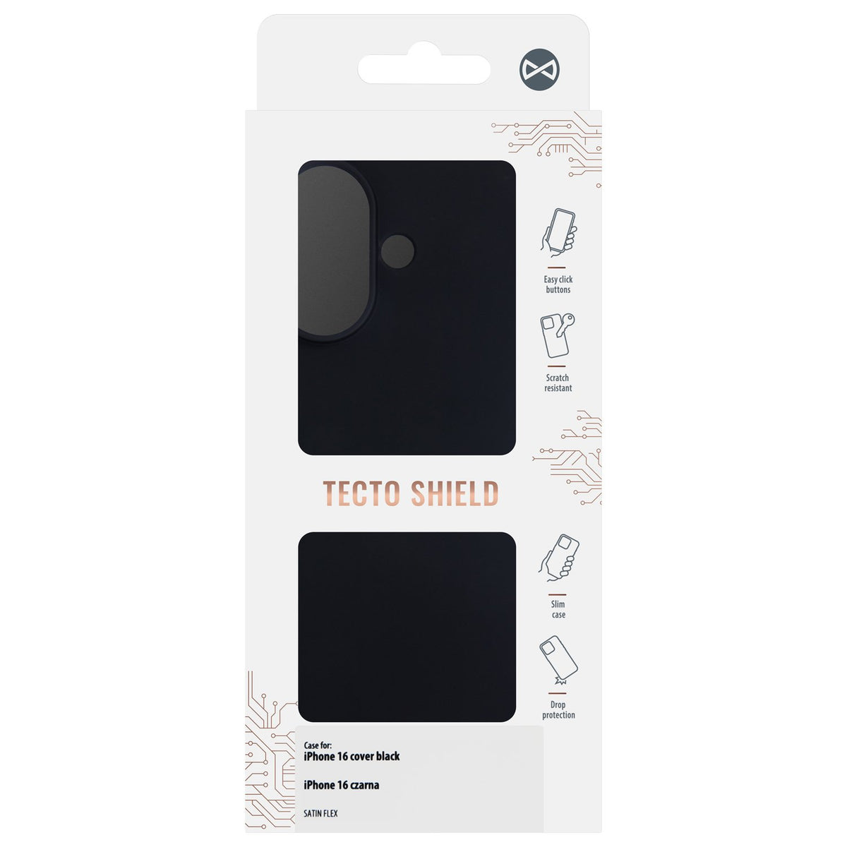 Satīna Flex iPhone 16 vāciņš melns