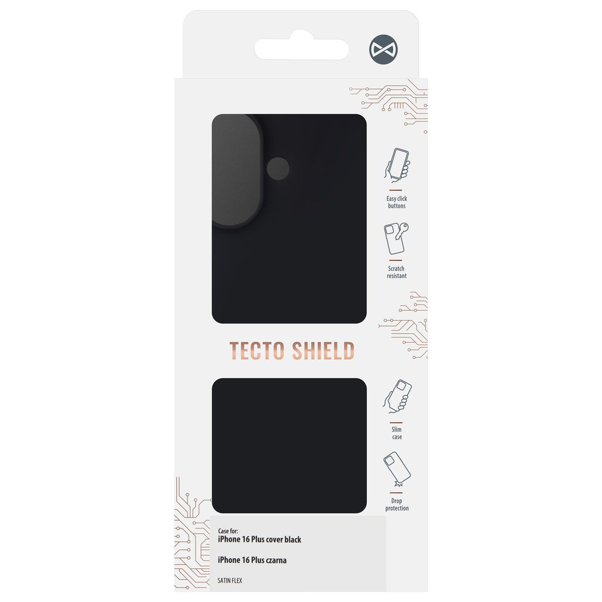 Satīna Flex iPhone 16 Plus vāciņš melns