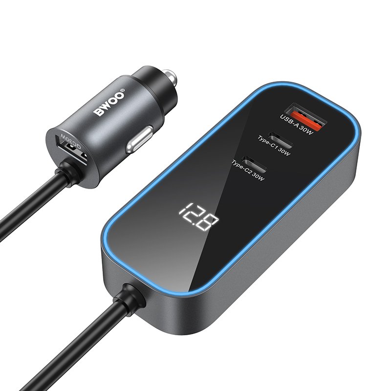 BWOO auto lādētājs CC107 PD 1x USB-C - USB-A port 30W, melns