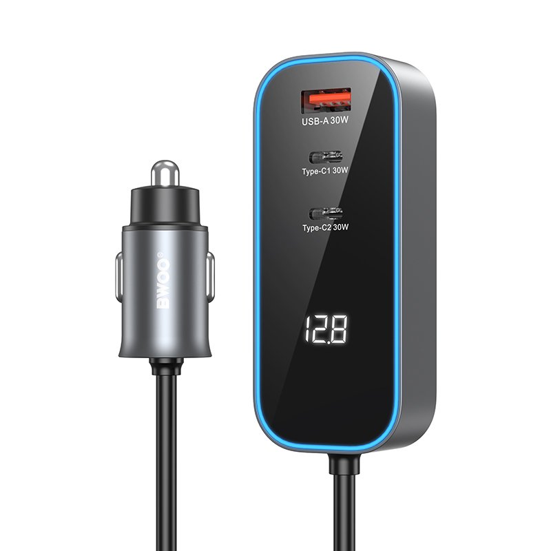 BWOO auto lādētājs CC107 PD 1x USB-C - USB-A port 30W, melns