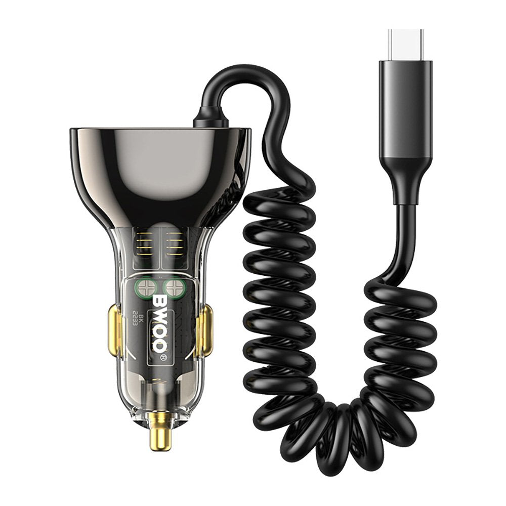 BWOO CC96C 30W PD automašīnas lādētājs 1x USB-C 1x USB porti ar USB-C kabeli pelēks