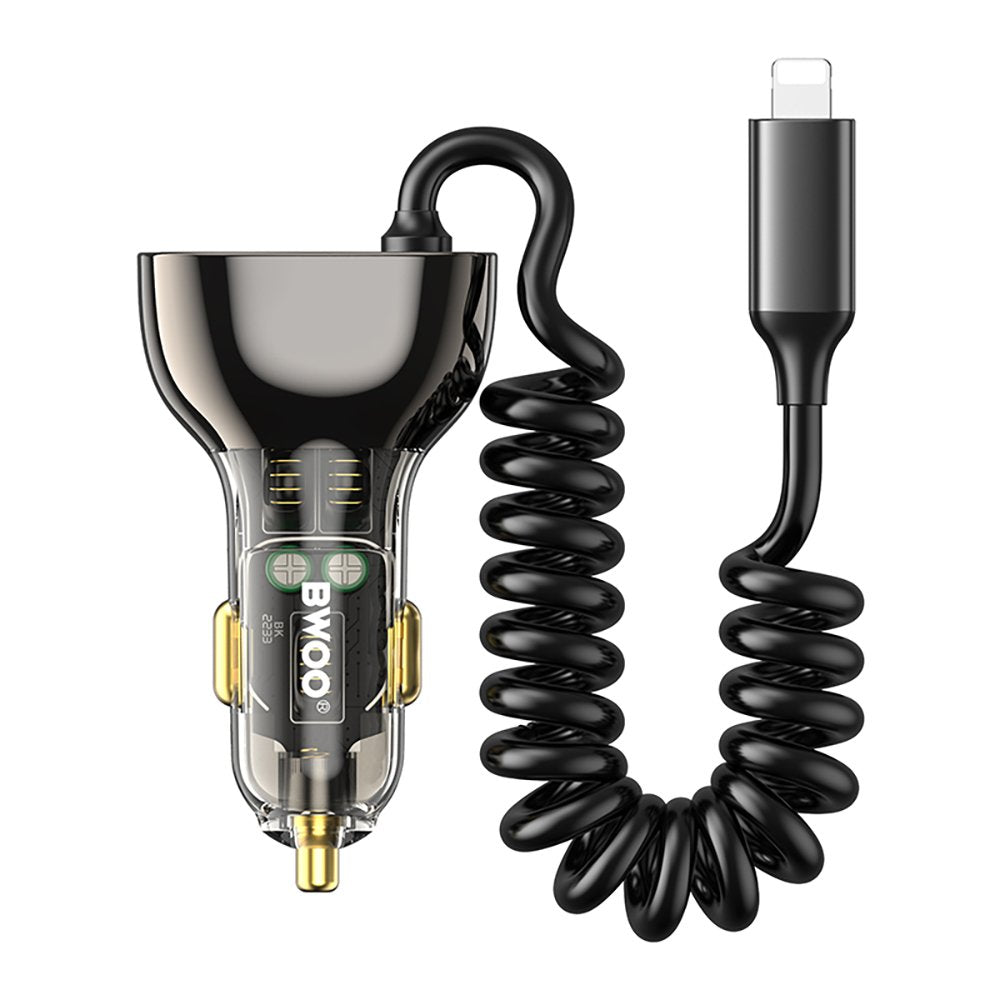 BWOO CC96L 30W PD automašīnas lādētājs 1x USB-C 1x USB porti ar Lightning kabeli pelēks
