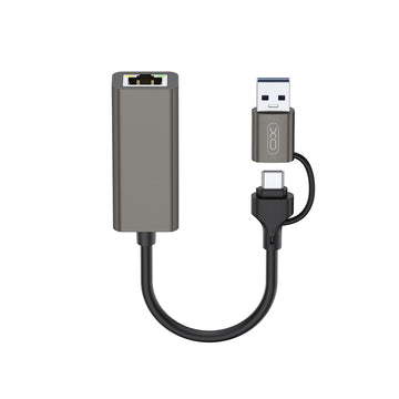 XO adapteris HUB HUB018 2w1 Usb-usb-c - RJ45, pelēks