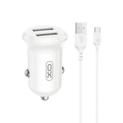 XO automašīnas lādētājs CC67 12W 2x USB melns + USB - USB-C kabelis