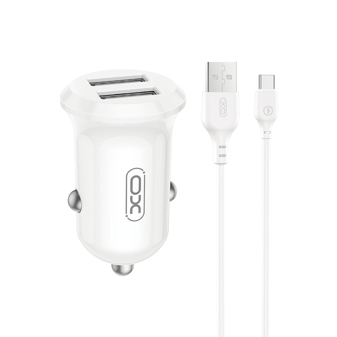 XO automašīnas lādētājs CC67 12W 2x USB melns + USB - USB-C kabelis