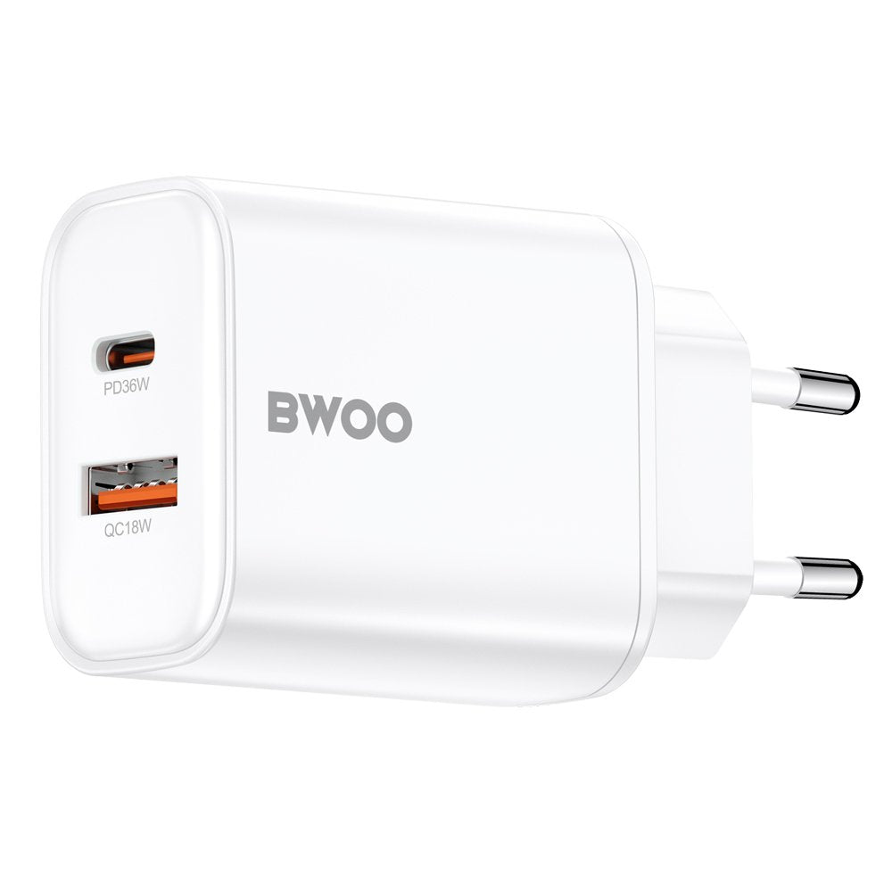 BWOO tīkla lādētājs CDA207 PD 36W 1x USB-A + USB-C port, balts