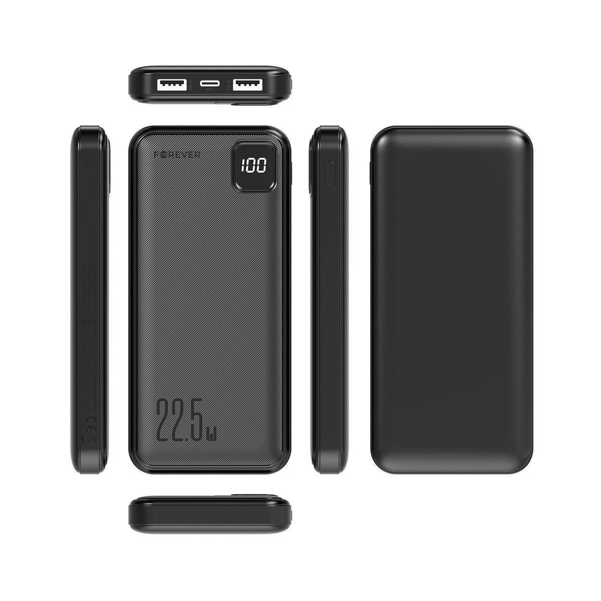 Forever ārējā baterija TB-300M PD QC 22,5W 10000 mAh, melna