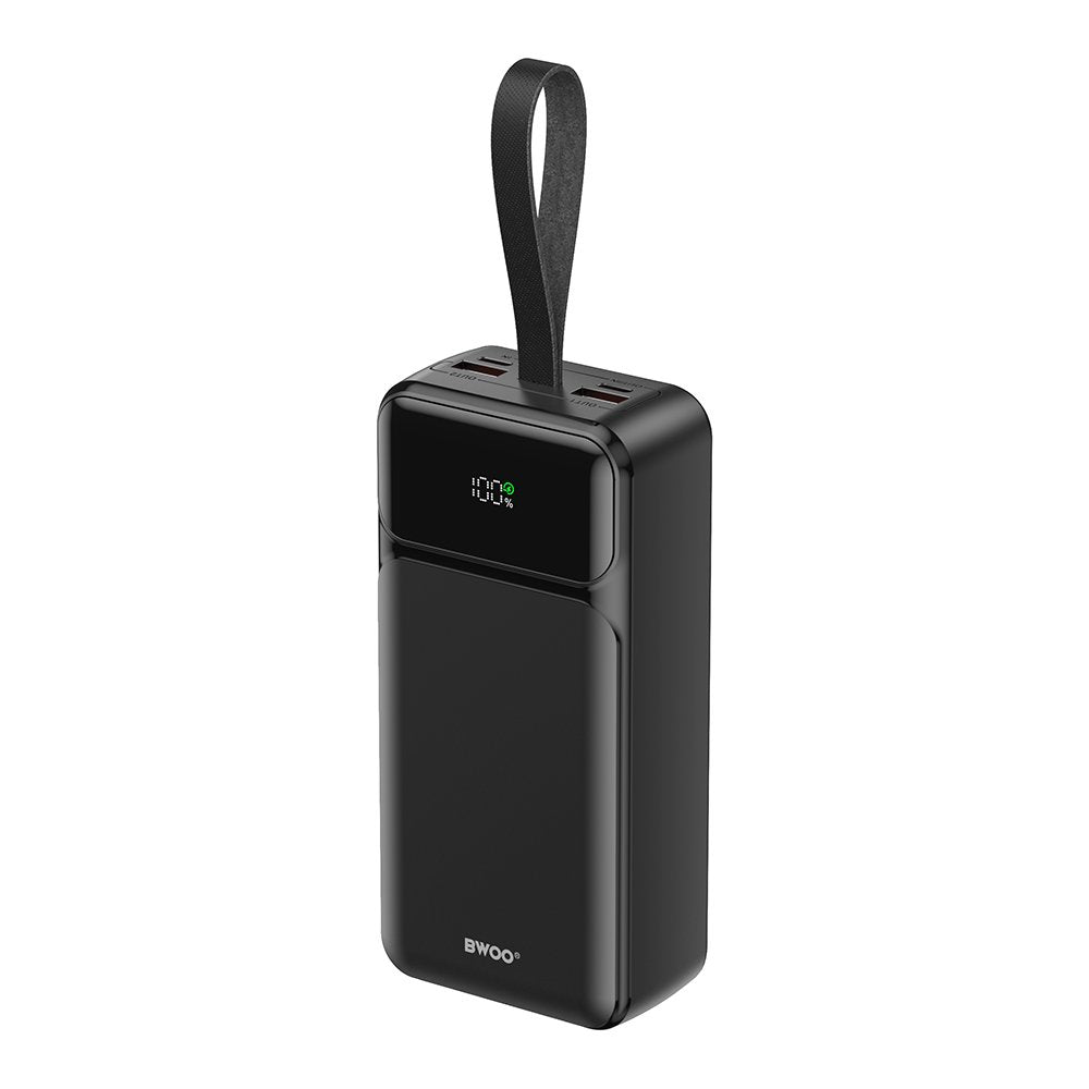 BWOO 65W pārnēsājamais akumulators 30000 mAh 2x USB-A, 1x USB-C ar LCD displeju, melns