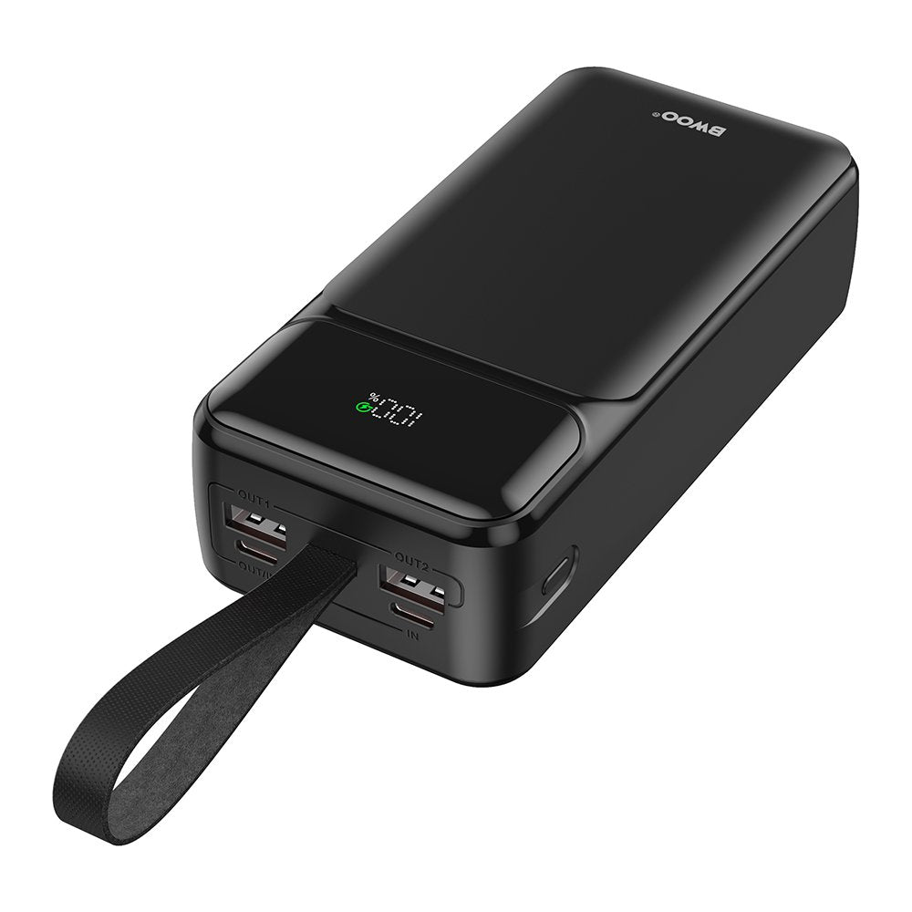 BWOO 65W pārnēsājamais akumulators 30000 mAh 2x USB-A, 1x USB-C ar LCD displeju, melns