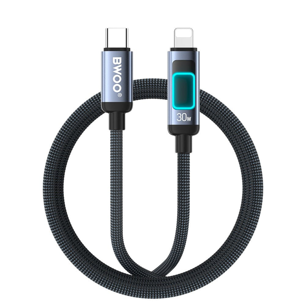BWOO X324CL pīts ātrās uzlādes kabelis ar gaismas displeju PD 27W USB-C - Lightning