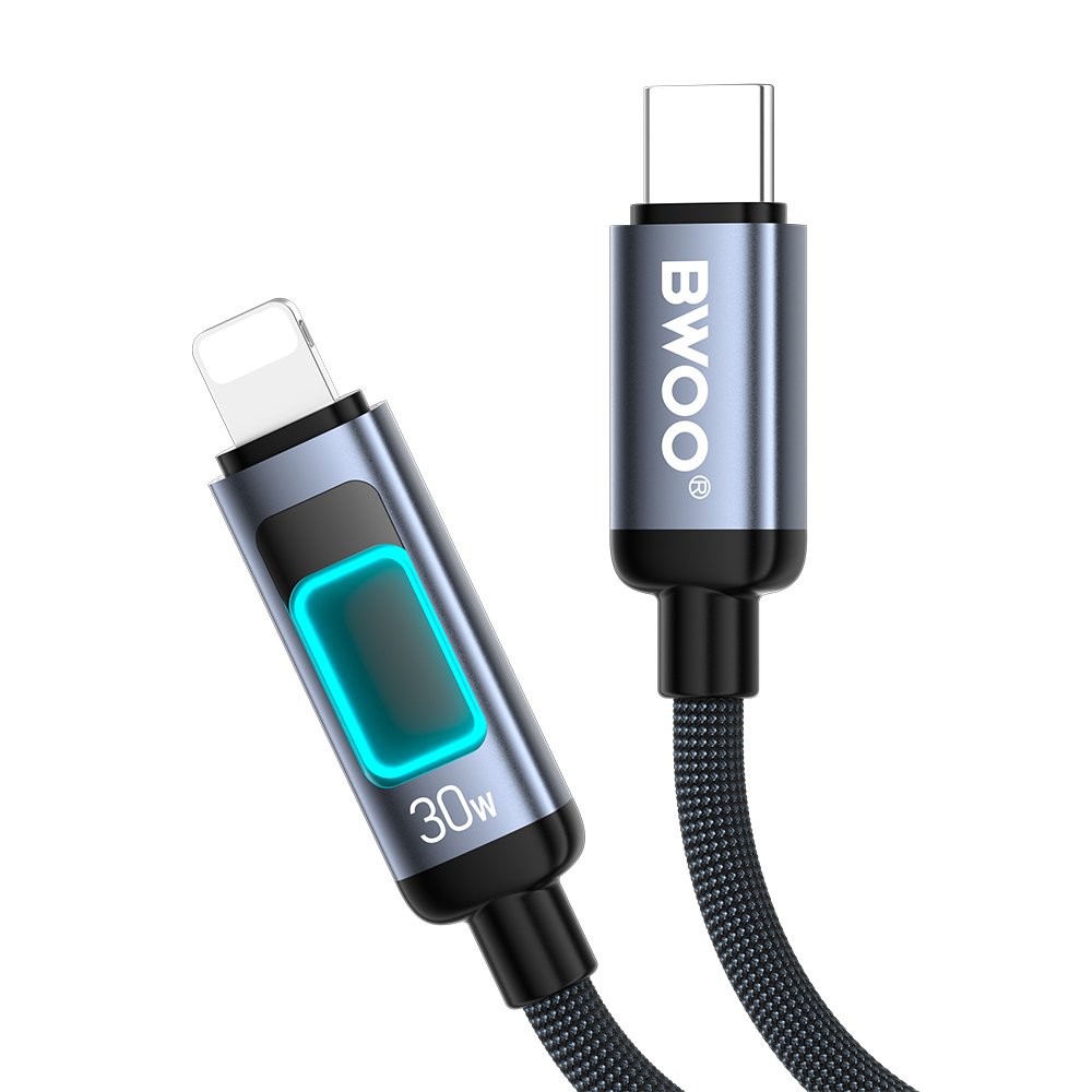 BWOO X324CL pīts ātrās uzlādes kabelis ar gaismas displeju PD 27W USB-C - Lightning