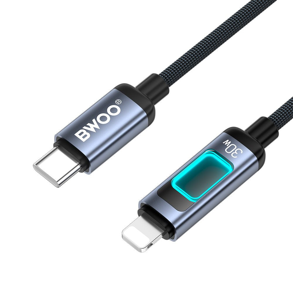 BWOO X324CL pīts ātrās uzlādes kabelis ar gaismas displeju PD 27W USB-C - Lightning