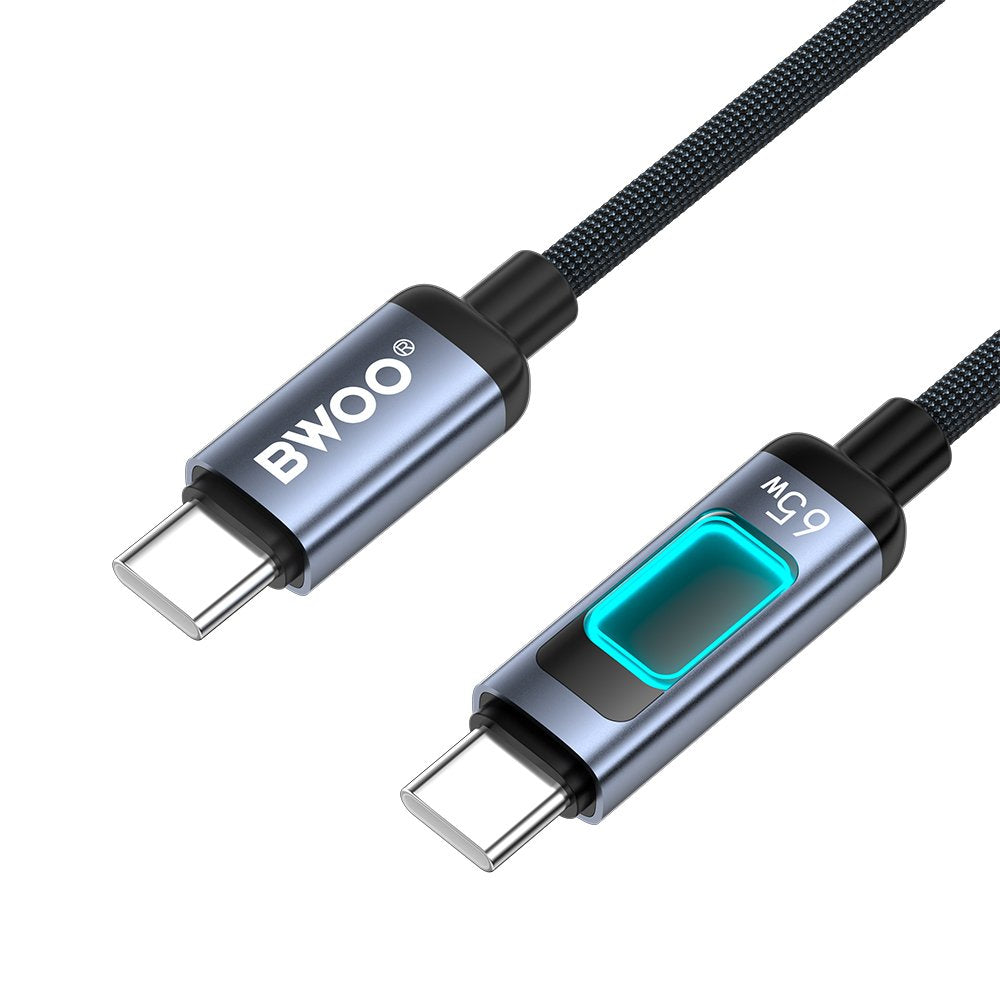 BWOO X324CC pīts ātrās uzlādes kabelis ar gaismas displeju PD 60W USB-C - USB-C