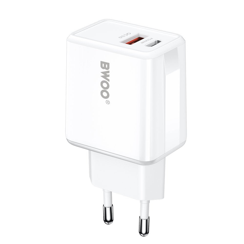 BWOO tīkla lādētājs CDA182 QC 38W 1x USB-A + 1x USB-C, balts
