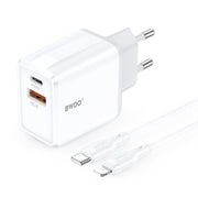 BWOO tīkla lādētājs CDA182 QC 38W 1x USB-A + 1x USB-C ar USB-C C-Lightning kabeli 1 m melns