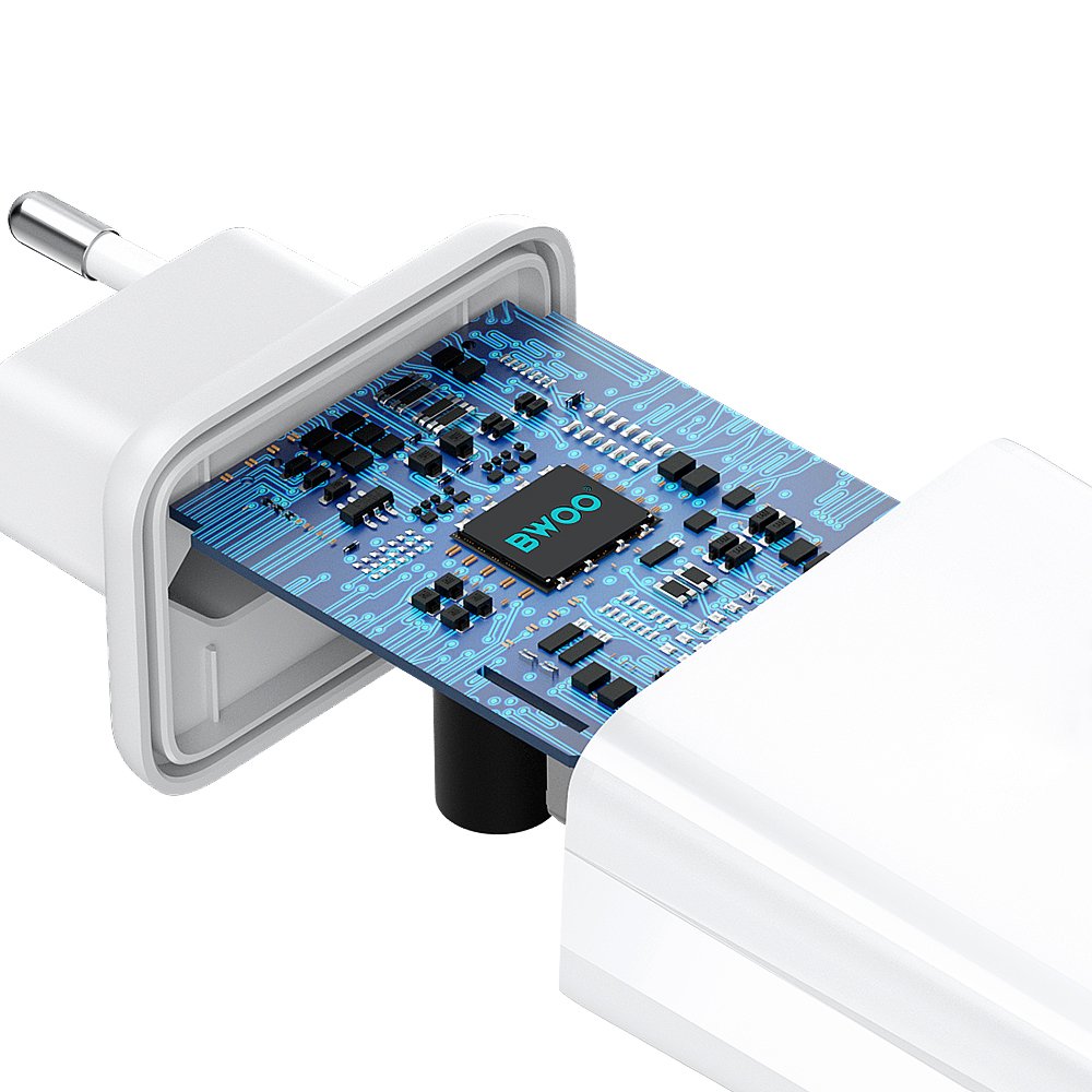 BWOO tīkla lādētājs CDA182 QC 38W 1x USB-A + 1x USB-C ar USB-C C-Lightning kabeli 1 m melns