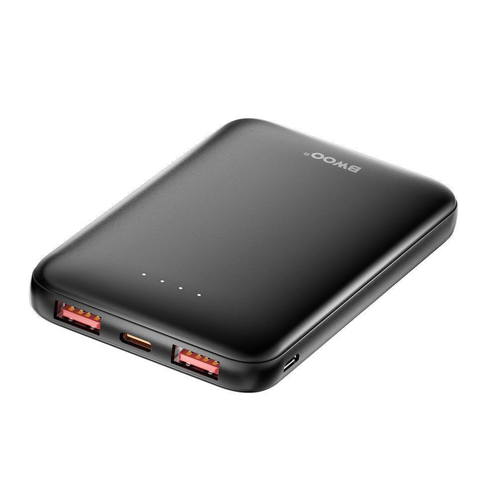 BWOO pārnēsājamais akumulators P72 QC 22.5W PD 20W 5000 mAh ar 2 x USB-A portiem un 1 x USB-C portu, melns