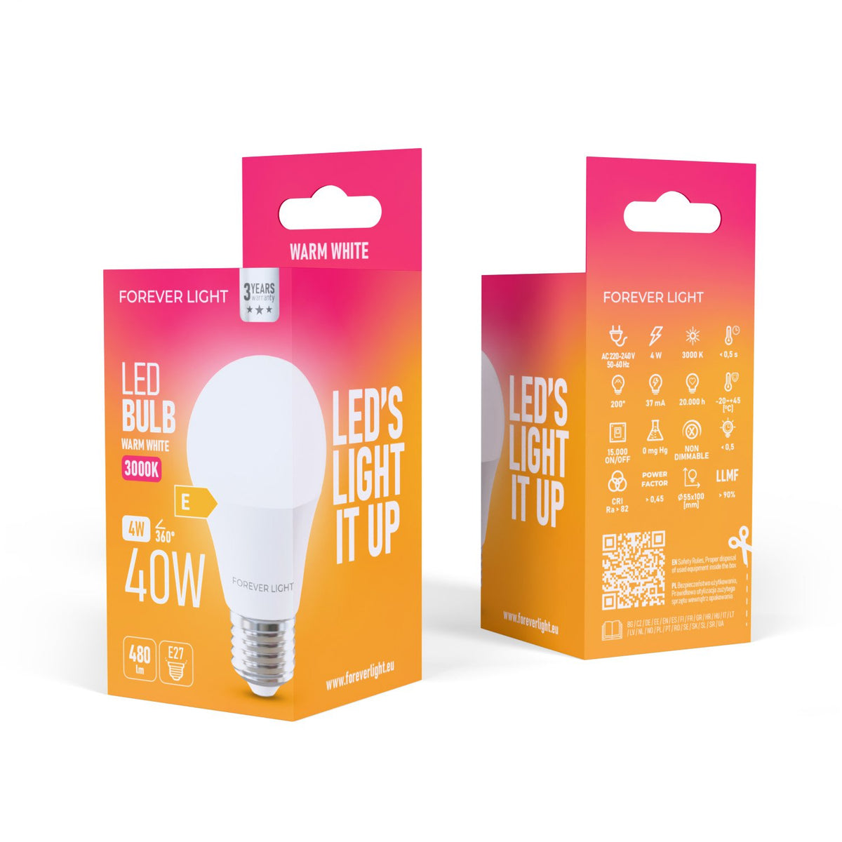 Forever Light spuldze LED E27 A55 4W 480lm 3000K energoklase E