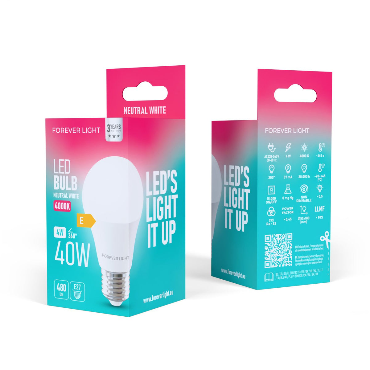 Forever Light spuldze LED E27 A55 4W 480lm 4000K energoklase E