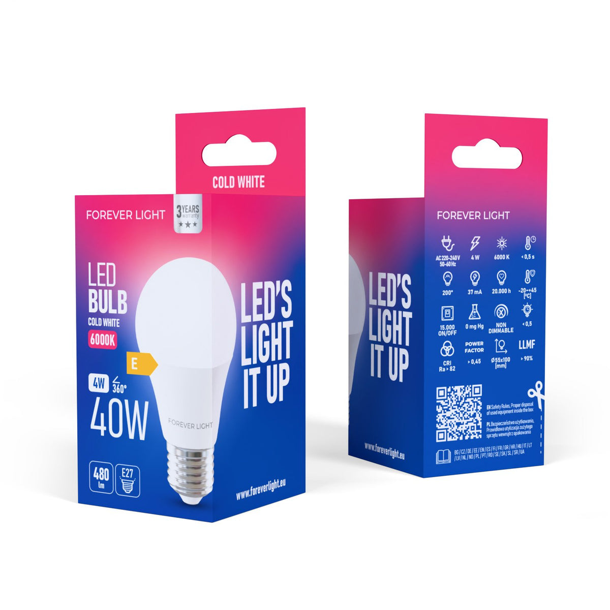 Forever Light spuldze LED E27 A55 4W 480lm 6000K energoklase E