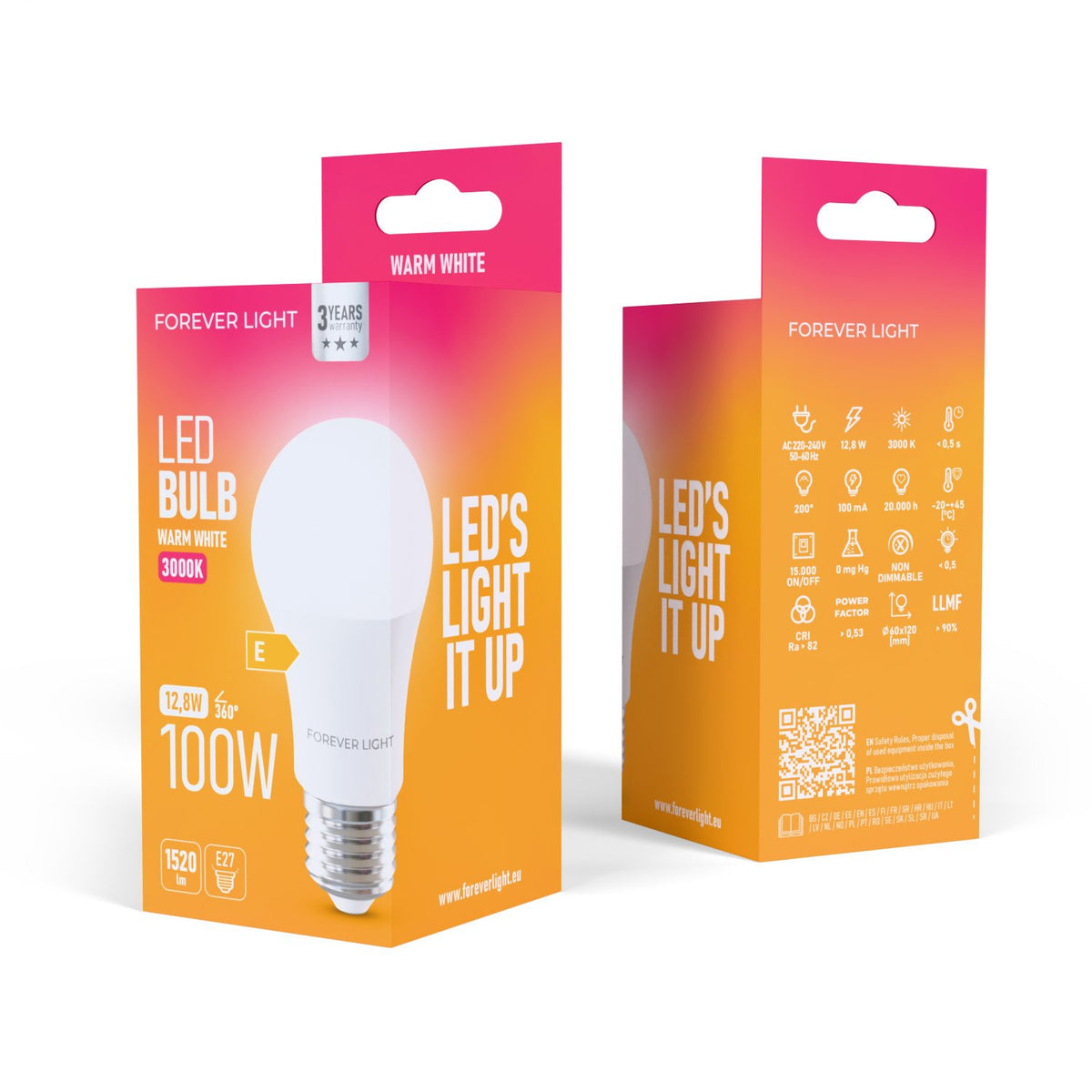 Forever Light spuldze LED E27 A60 12.8W 1520lm 3000K energoklase E