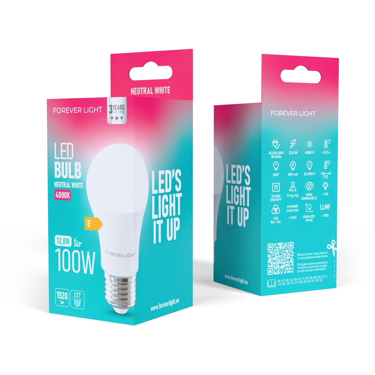 Forever Light spuldze LED E27 A60 12.8W 1520lm 4000K energoklase E