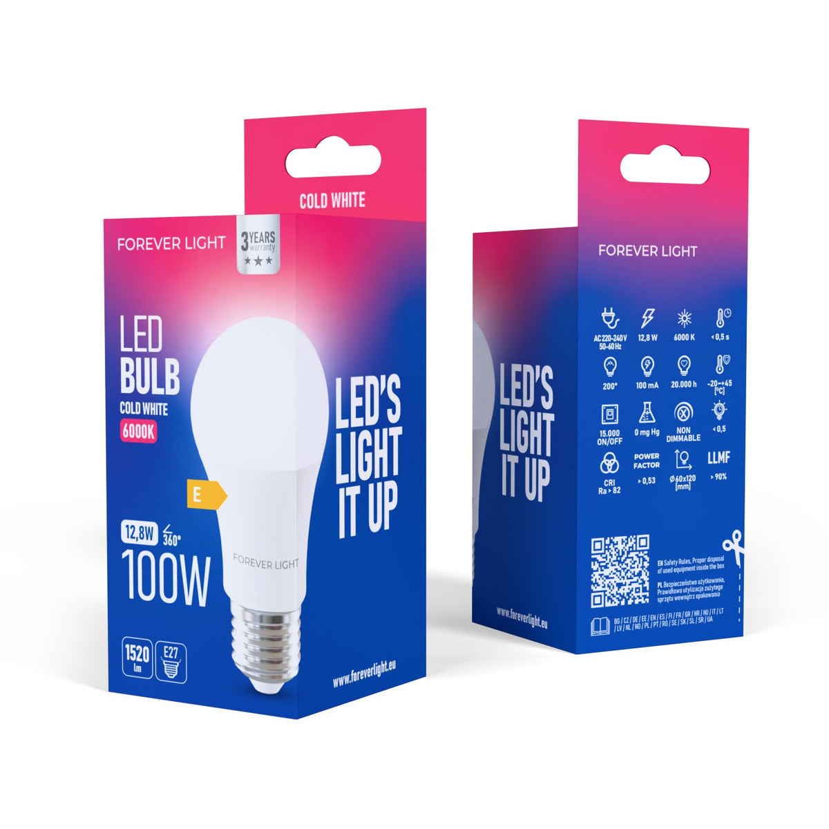 Forever Light spuldze LED E27 A60 12.8W 1520lm 6000K energoklase E