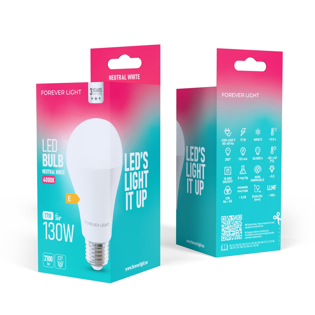 Forever Light spuldze LED E27 A65 17W 2100lm 4000K energoklase E