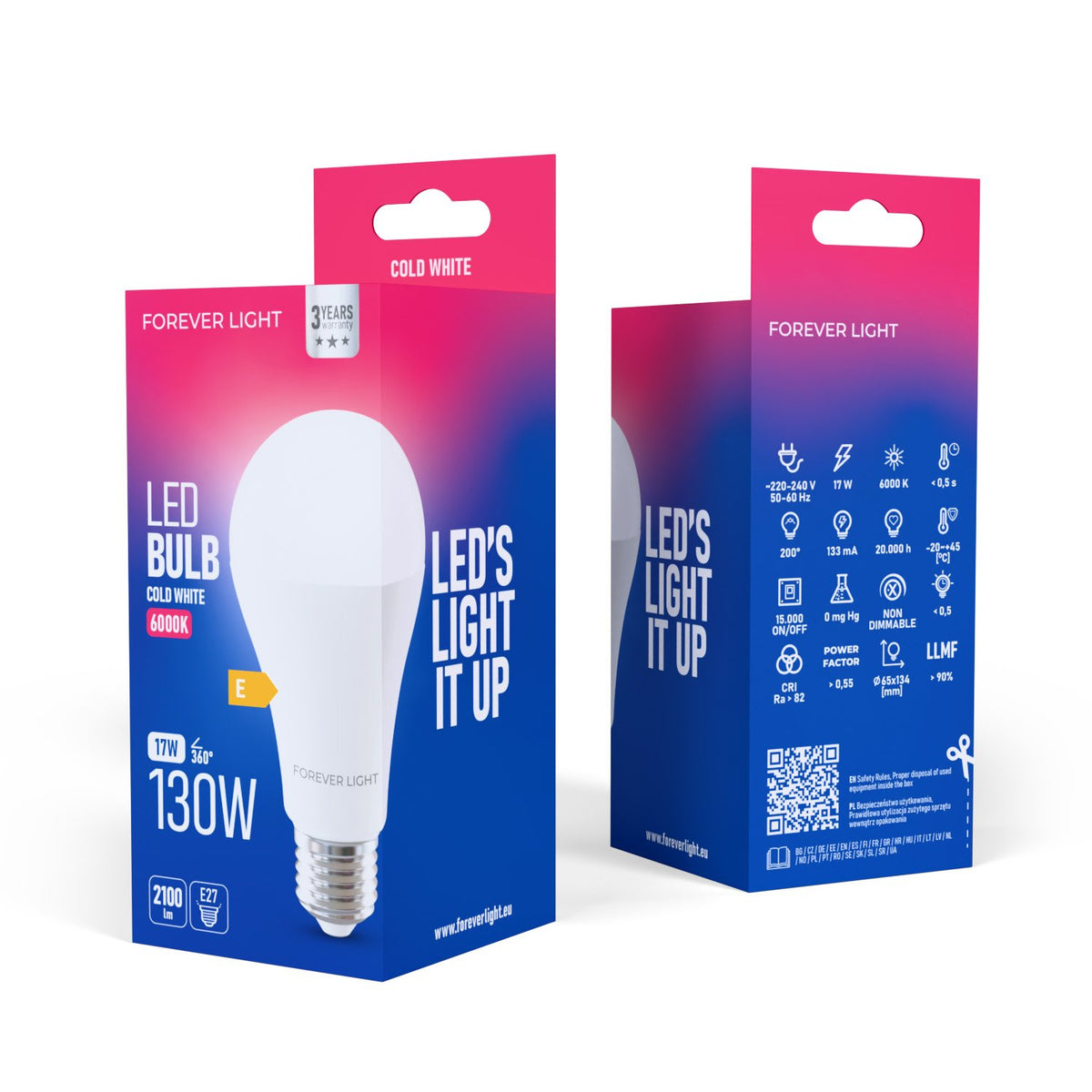 Forever Light spuldze LED E27 A65 17W 2100lm 6000K energoklase E