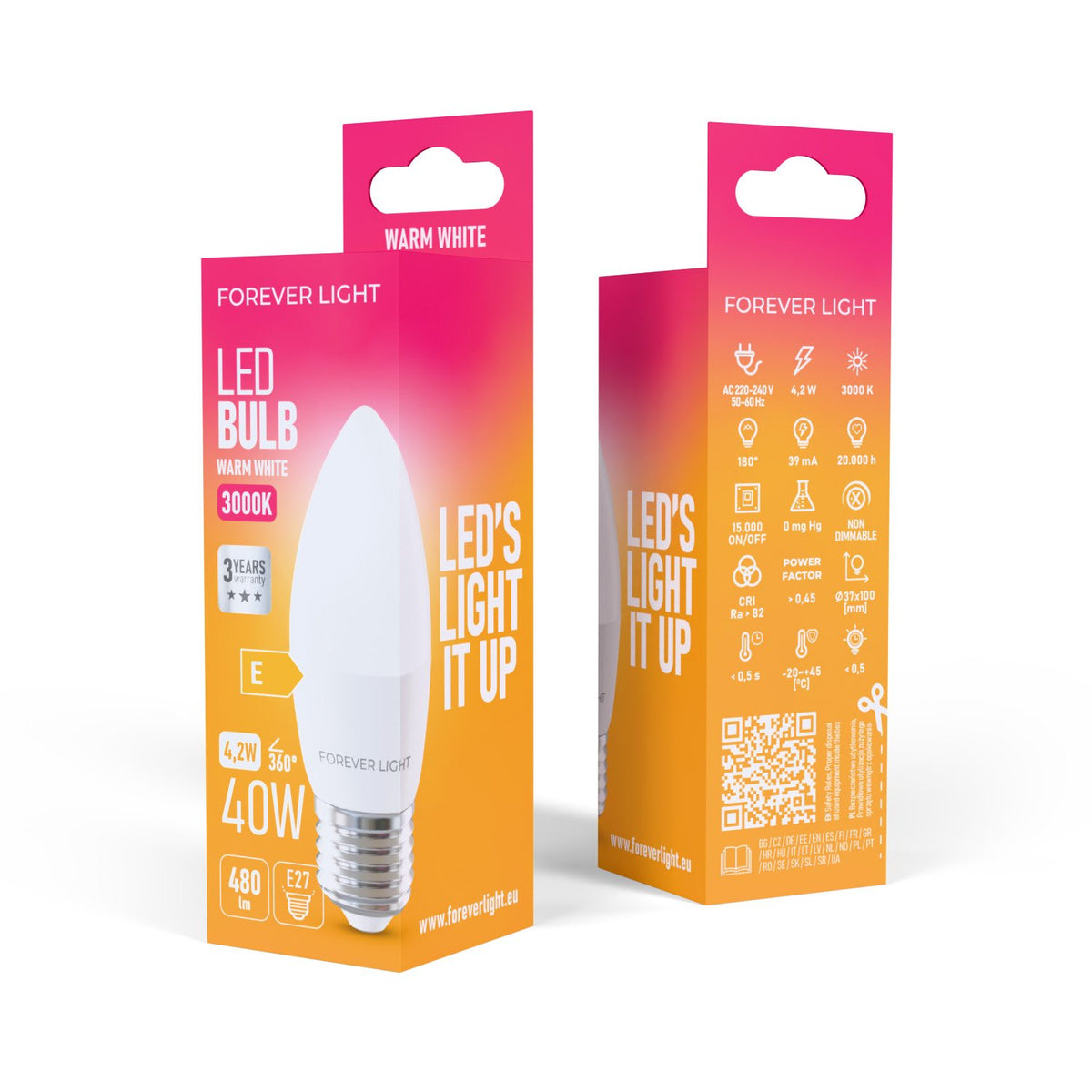 Forever Light spuldze LED E27 C37 4.2W 480lm 3000K energoklase E