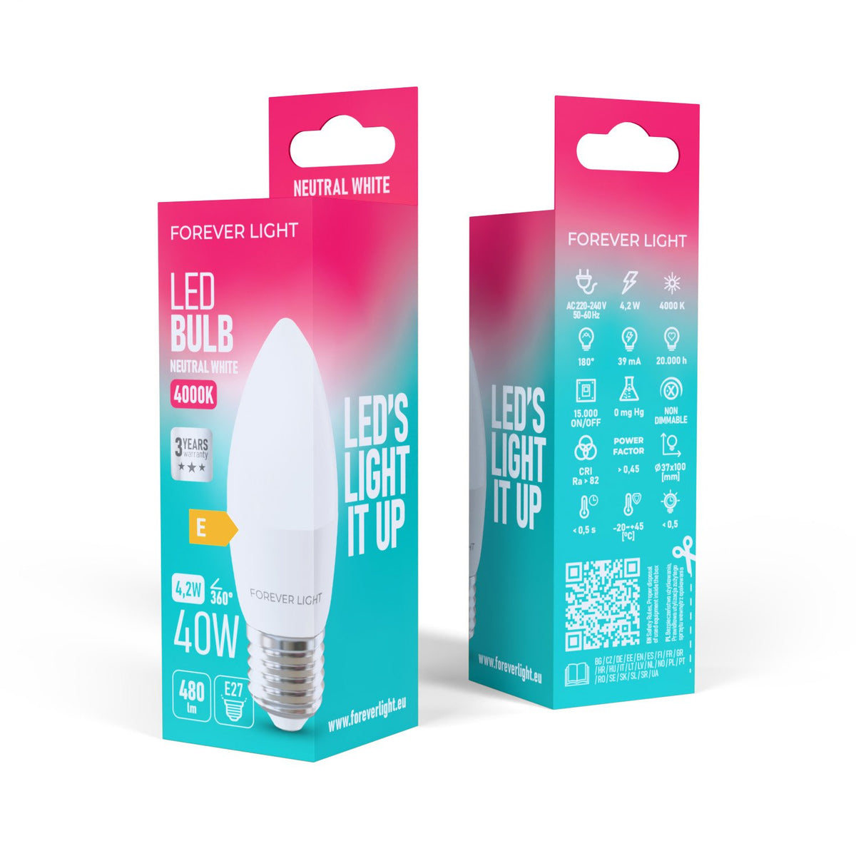 Forever Light spuldze LED E27 C37 4.2W 480lm 4000K energoklase E