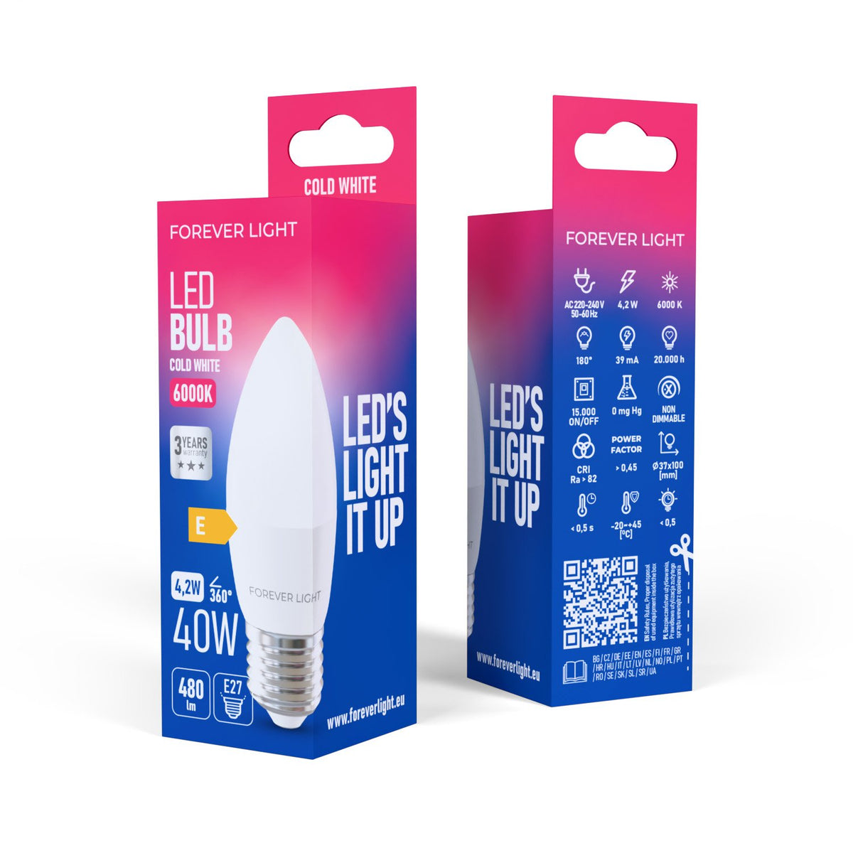 Forever Light spuldze LED E27 C37 4.2W 480lm 6000K energoklase E