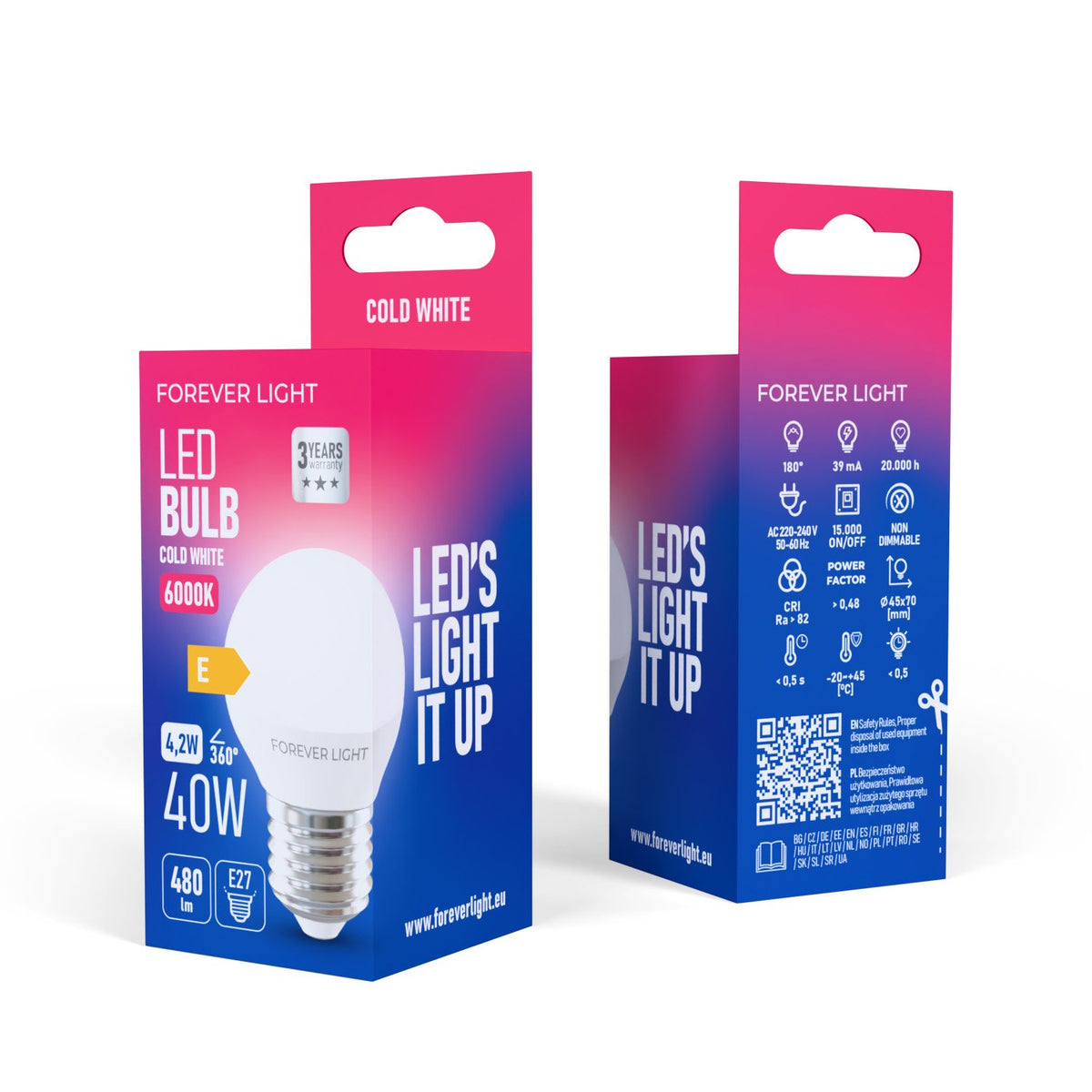 Forever Light spuldze LED E27 G45 4.2W 480lm 6000K energoklase E
