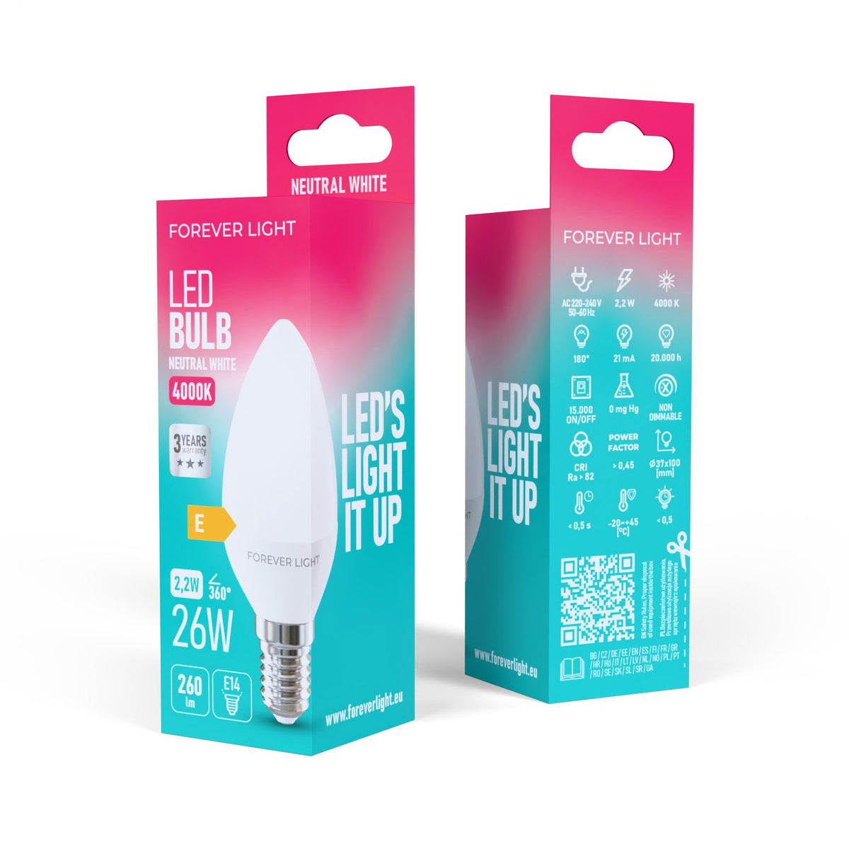Forever Light spuldze LED E14 C37 2.2W 260lm 4000K energoklase E