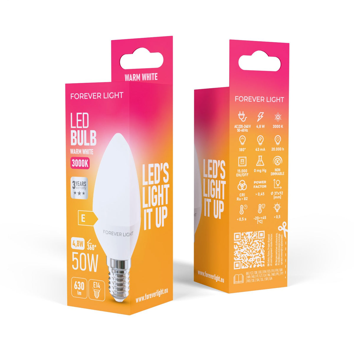 Forever Light spuldze LED E14 C37 4.8W 630lm 3000K energoklase E