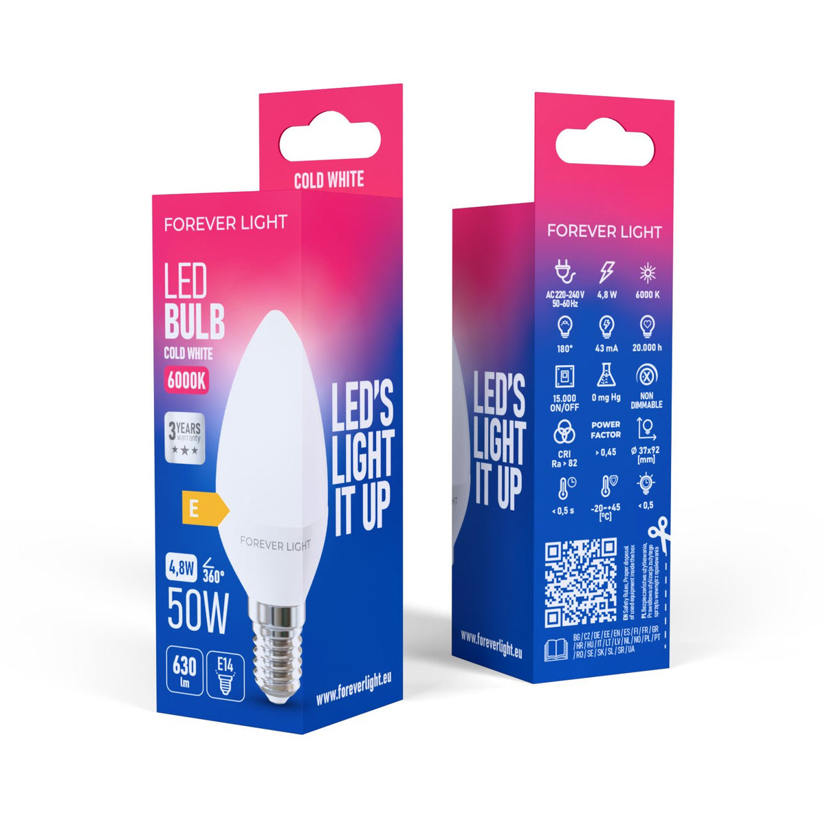 Forever Light spuldze LED E14 C37 4.8W 630lm 6000K energoklase E