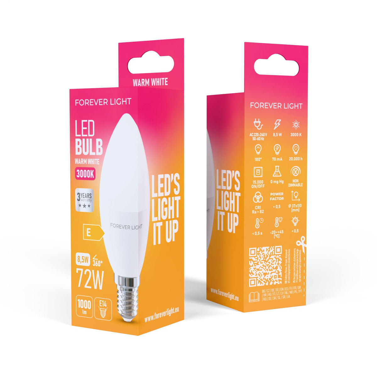 Forever Light spuldze LED E14 C37 8.5W 1000lm 3000K energoklase E