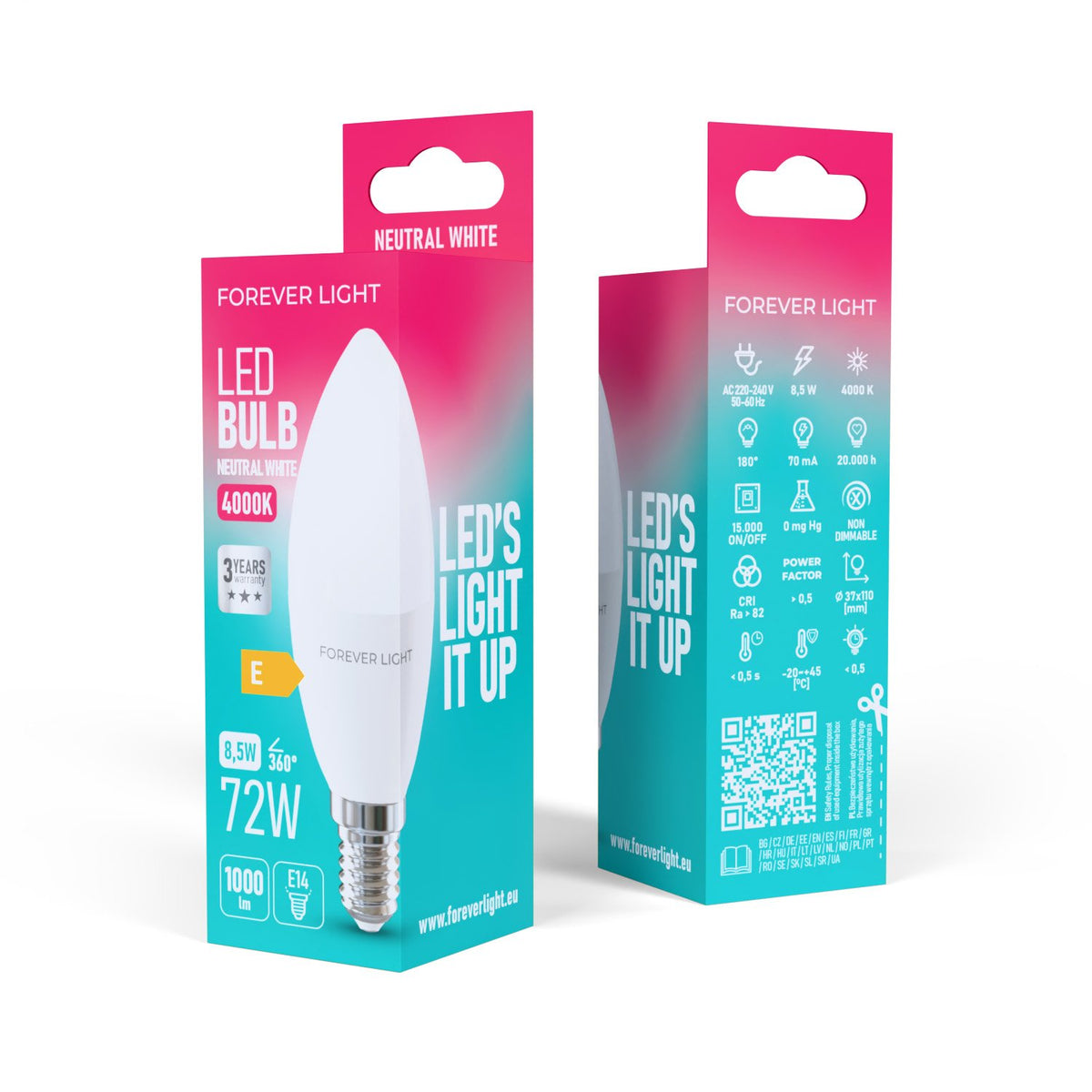 Forever Light spuldze LED E14 C37 8.5W 1000lm 4000K energoklase E