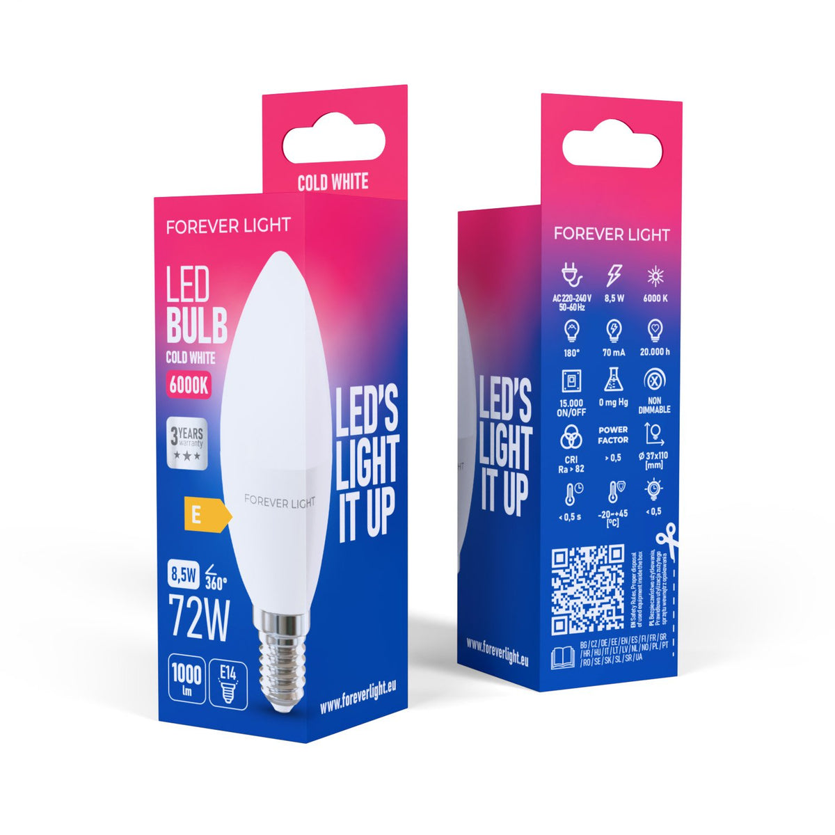 Forever Light spuldze LED E14 C37 8.5W 1000lm 6000K energoklase E